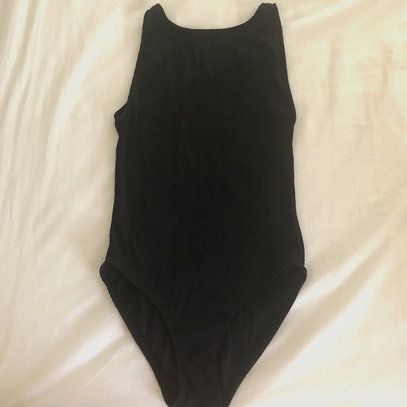 Zara Tops - ZARA Black Ribbed Soft, Stretchy Bodysuit with Low Back Deep V cut